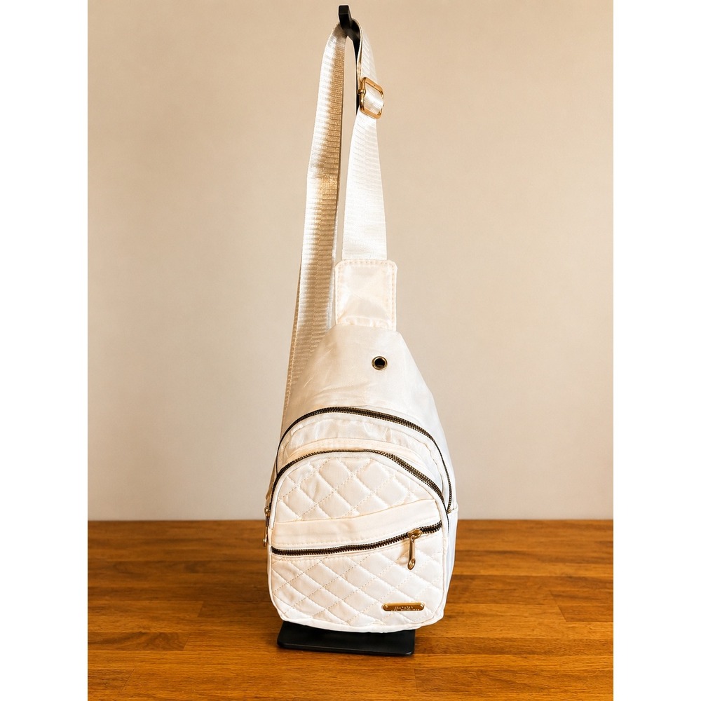 Cream Quilted Nylon Sling Bag Crossbody Backpack Gold Hardware NWOT